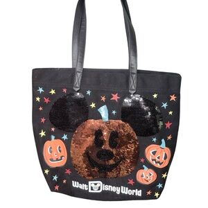 Disney Parks Halloween Mickey Mouse Pumpkin Sequin Tote Bag Walt Disney World